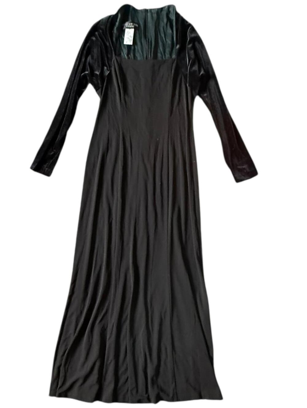 Jones New York Evening Black Velvet and Satin Long Sleeve Maxi Gown